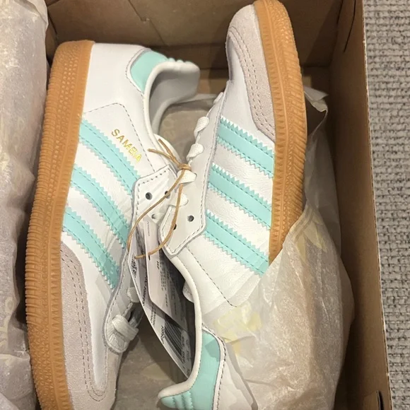 Adidas Samba OG Toddler Kids Sneakers - White and Light Blue - Picture 9 of 9
